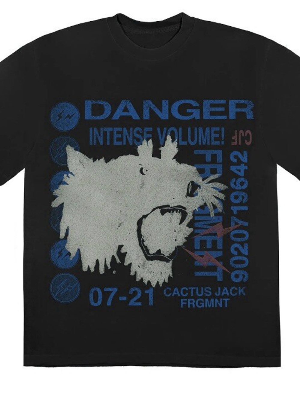 Travis Scott Black Tee with Gray Wolf Graphic and Blue Text
